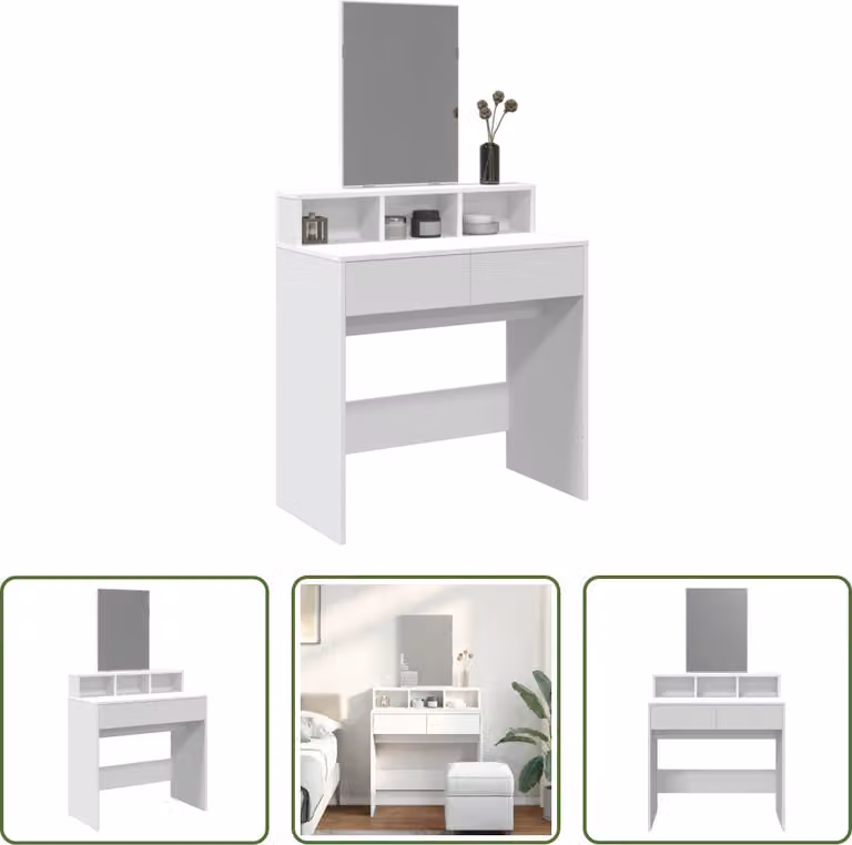 The Living Store Comodino con specchio bianco 80x41x144,5 cm