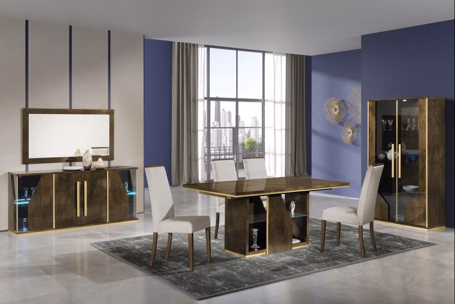 Esszimmer Esstisch Stuhl Kommode Spiegel Vitrine Luxus Gruppe Tische Set 8tlg.