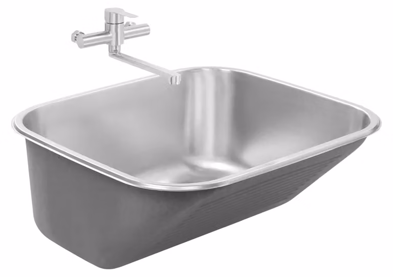 Lavello in acciaio inossidabile – Lavello per ambienti domestici e giardini – Vasca singola – Con rubinetto – Montaggio a incasso – 50x45x20 cm – Circa 30 litri – Argento