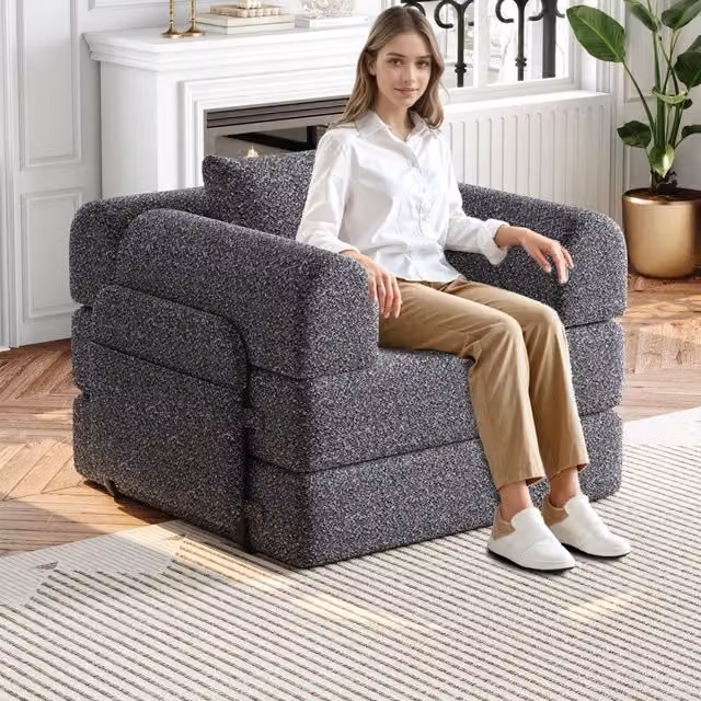 Divano Letto 2 in 1 con Contenitore in Bracciolo ¨C Xylo ¨C Struttura Metallo, Tessuto Chenille