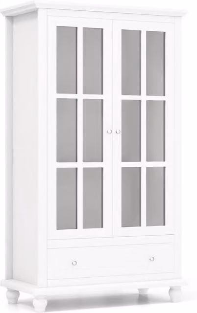 Mobile libreria con ante in vetro temperato ripiano regolabile cassetto, Vetrinetta espositiva alta 139cm Bianco