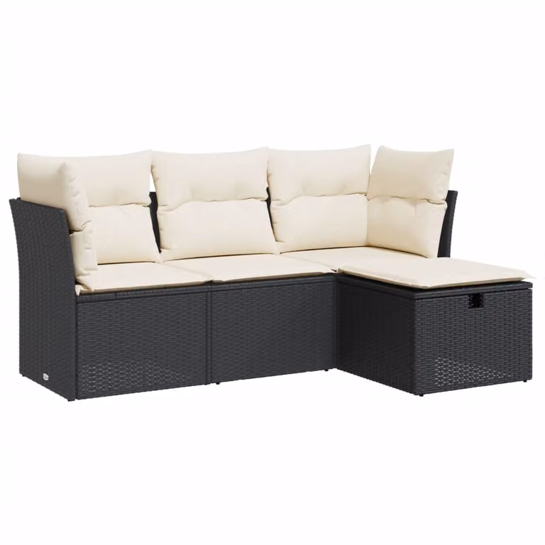 Set Divani da Giardino 4 pz con Cuscini Nero in Polyrattan