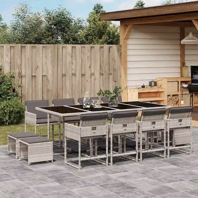 Set da pranzo da giardino vidaXL in polyrattan con cuscini e tavolo in vetro, 13 pezzi, antracite