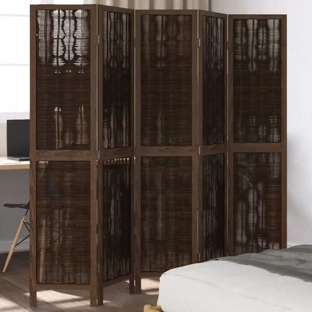 Divisorio Ambienti | Divider per stanze | Paravento 5 Pannelli Marrone Scuro Massello Paulownia