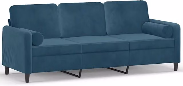 Divano | Divano da soggiorno | Sofa a 3 Posti con Cuscini Blu 180 cm in Velluto