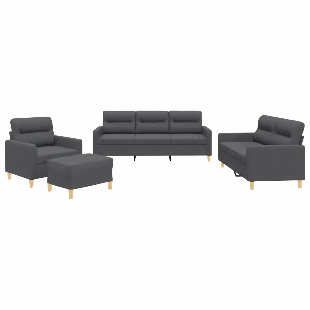 vidaXL Set di Divani Moderno 4 Pezzi in Tessuto Grigio con Cuscini e Ottoman – 2