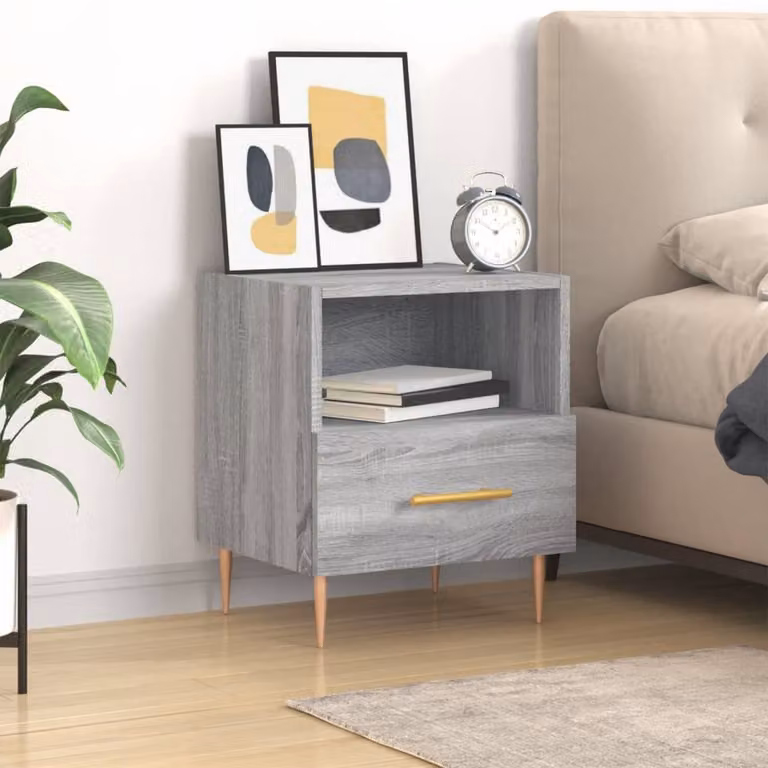 Comodino vidaXL Grigio Sonoma in Legno Multistrato e Metallo, L 40 cm x P 35 cm x H 47,5 cm
