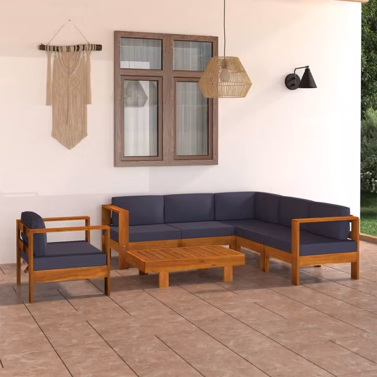 Maison Exclusive - Set da giardino da 7 pezzi con cuscini grigio scuro e struttura in legno di acacia