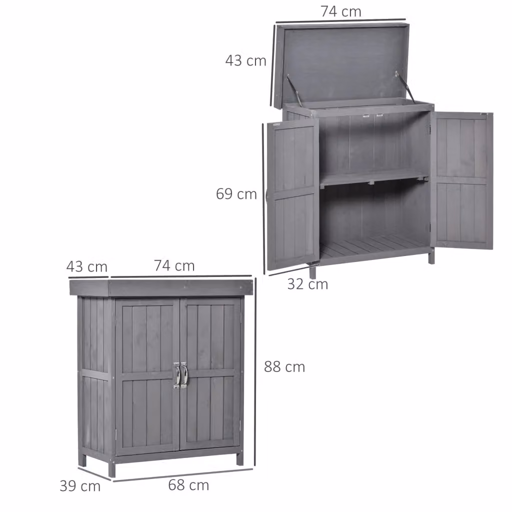 Armadio da esterno WISHDOR in legno di abete laccato grigio con doppia anta e 2 ripiani interni – 2