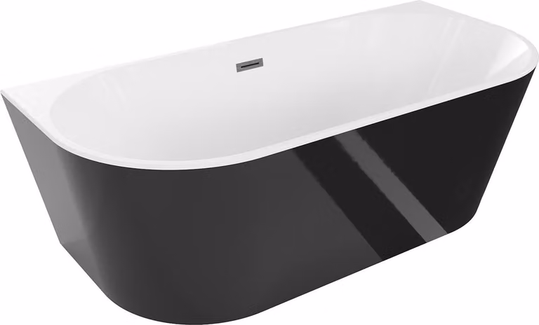 Mexen Oval vasca da bagno autoportante ad angolo 150 x 75 cm, bianco/nero, troppo pieno gun gray spazzolato - 52671507575-66