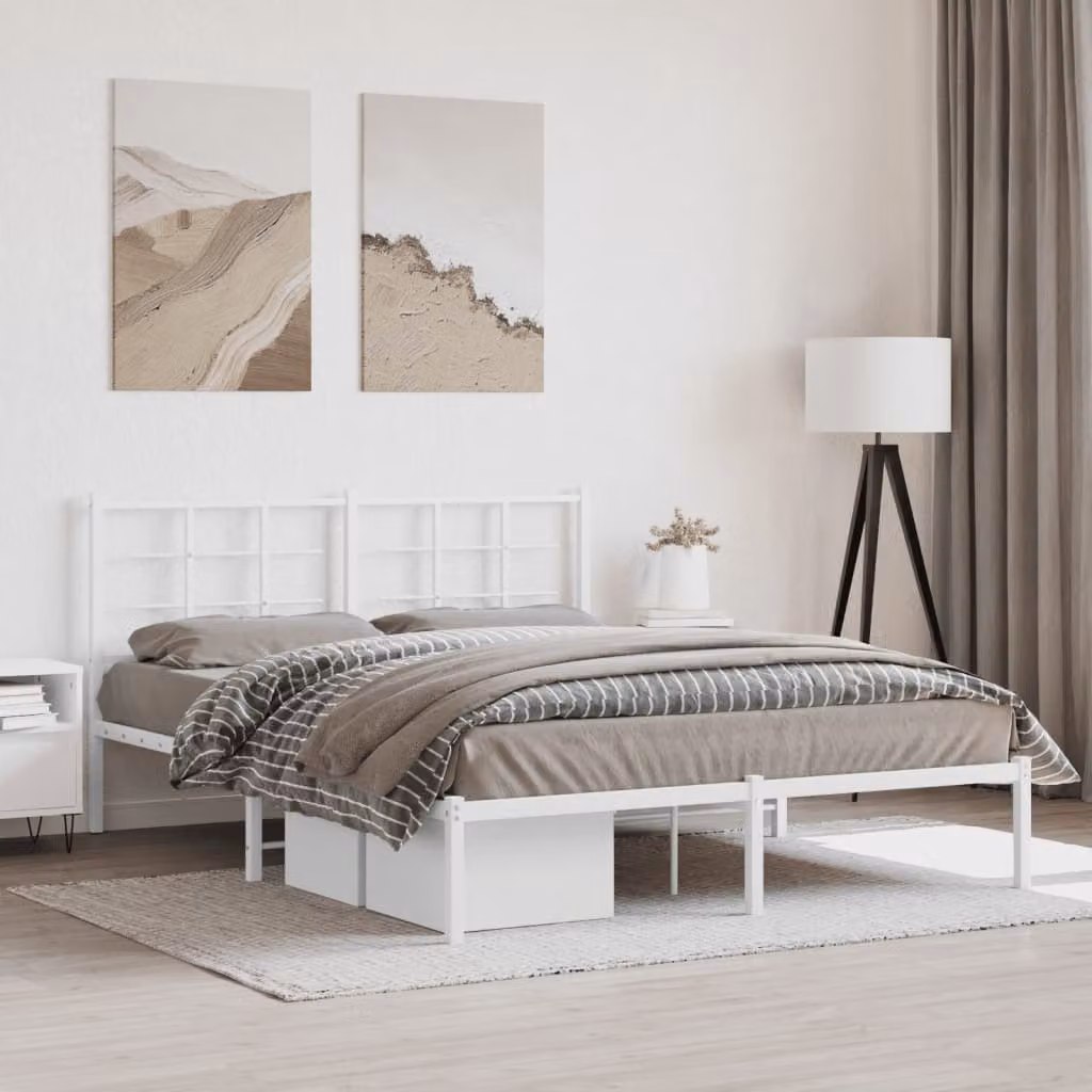 vidaXL Giroletto con Testiera in Metallo Bianco L/P: 160 x 200 cm