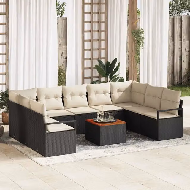 Set Divano da Giardino 10 pz Nero polyrattan 3347747