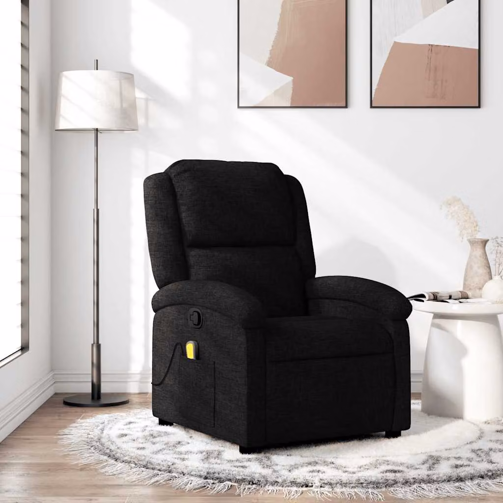 vidaXL Poltrona Reclinabile Relax Moderna in Tessuto Nero con Braccioli
