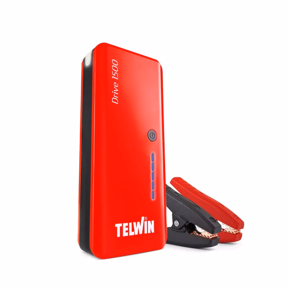 Avviatore portatile e caricabatterie Telwin Drive 1500 12V con 2 luci LED e porte USB, Rosso – 2