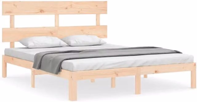 Letto matrimoniale in legno massello di pino naturale con doghe fisse, L/P: 160 x 200 cm