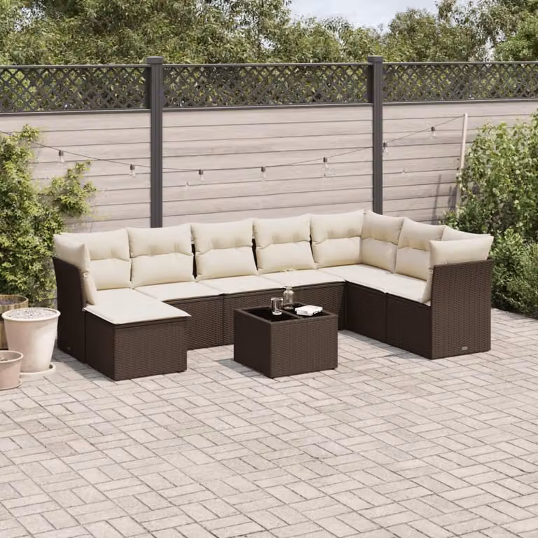 Maison Exclusive - Set di 9 pezzi per giardino con cuscini Marrone Poly Rattan