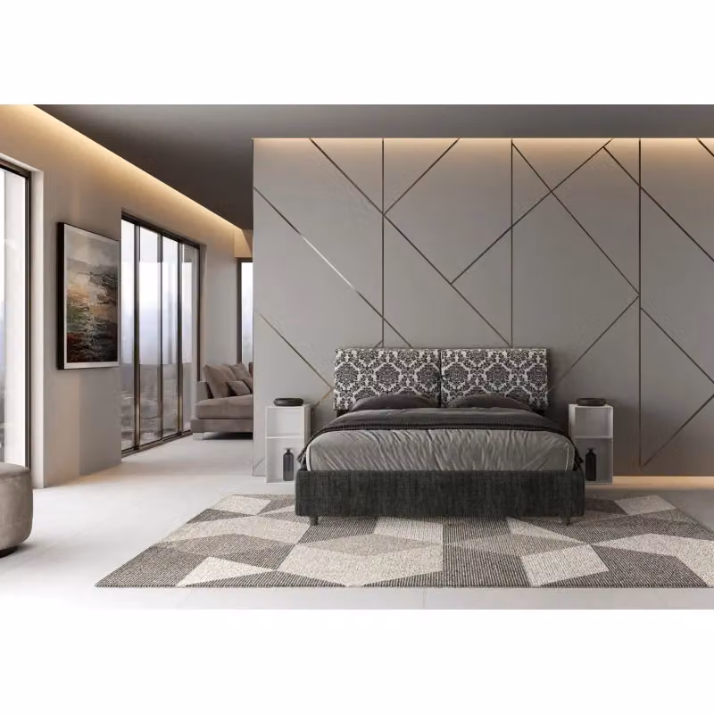 Letto matrimoniale imbottito con contenitore a doppia alzata Ityhome Blu/Grigio L/P/H: 160 x 200 cm – 2