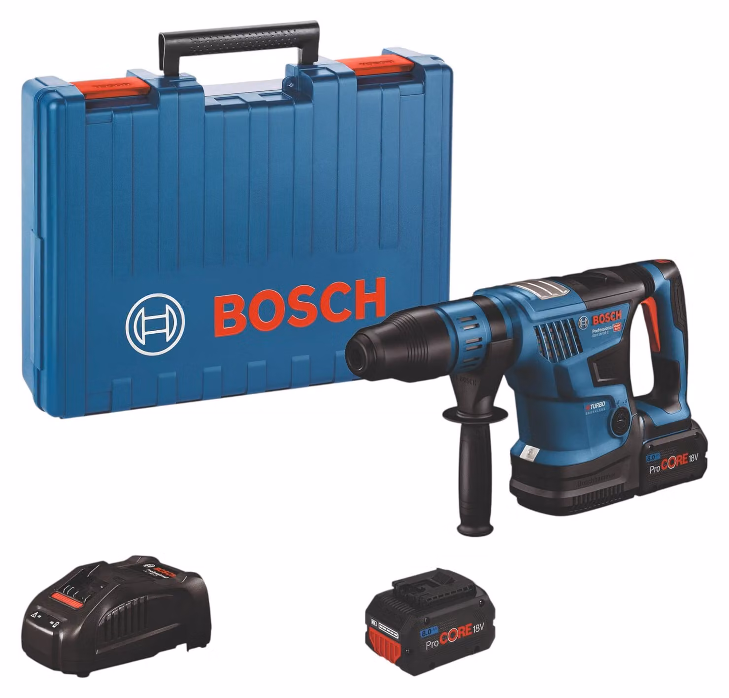 Martello rotativo a batteria BITURBO con SDS max GBH 18V-36 C, 2 batterie ricaricabili, valigetta di trasporto