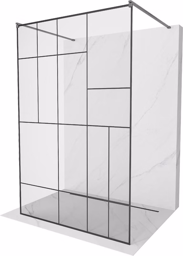 Mexen Kioto parete doccia autoportante 100 x 200 cm, motivo nero 8 mm, grigio canna di fucile spazzolato - 800-100-002-66-78