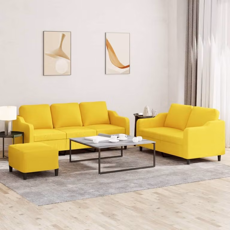 Maison Exclusive - Set divano a 3 pezzi con cuscini in tessuto giallo chiaro