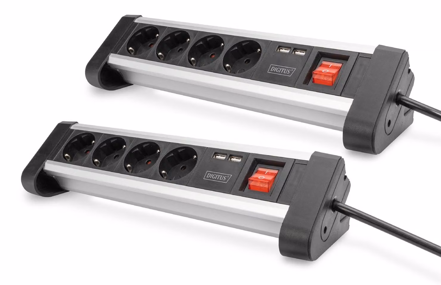 DIGITUS DA-70614 – Ciabatta multipresa con USB – confezione da 2 – 2 porte USB (USB-A) – 4 prese