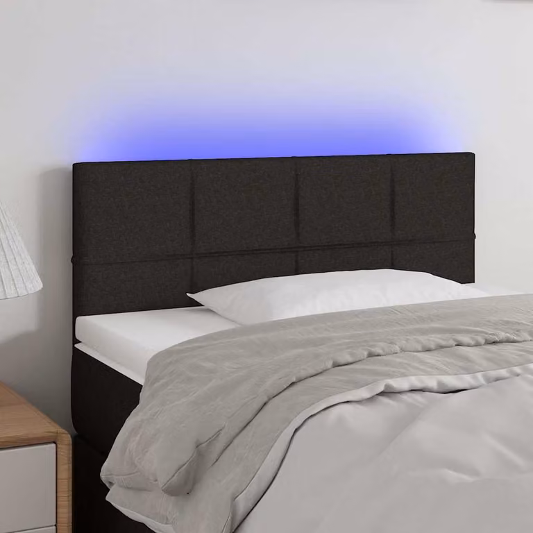 Testiera per letto vidaXL in tessuto nero con illuminazione LED integrata e porta di ricarica USB, L 100 cm, P 5 cm, H 78-88 cm