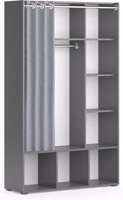 Armadio multifunzione Luigi Grigio 38 x 178.1 cm con appendiabiti a tenda Vicco