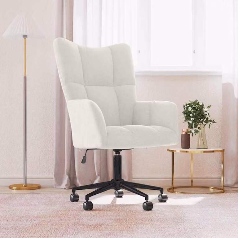 Sedia Relax moderna vidaXL in velluto bianco e beige con base girevole a 360 gradi