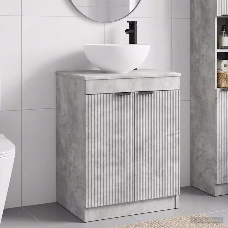 Set di mobili per il bagno moderno vidaXL in legno ingegnerizzato e MDF, colore grigio, con vanità e ante a cerniera, L: 70,0 cm, P: 41,0 cm, H: 54,0 cm
