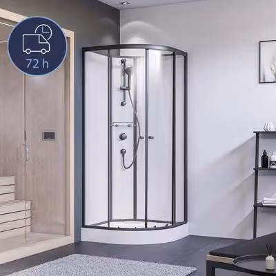 Doccia circolare completa Breuer con porta scorrevole nera opaca in vetro trasparente