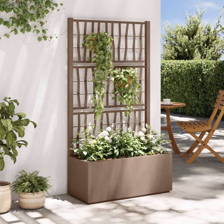 vidaXL Vaso da Giardino con Trellis per Piante Rampicanti, Marrone, L: 80 cm, P: 36 cm, H: 140 cm