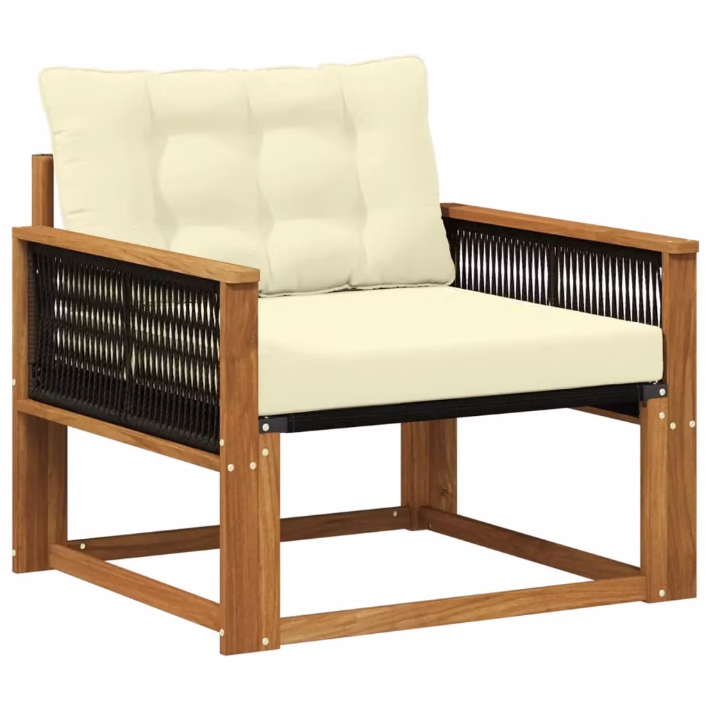 Set di divani da esterno moderni in legno di acacia massello e textilene beige con cuscini inclusi – 2