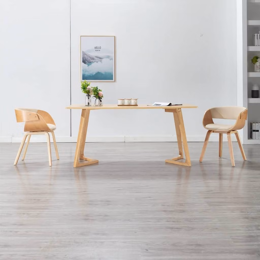 The Living Store Sedia da pranzo in legno curvato color crema e Pelle finta