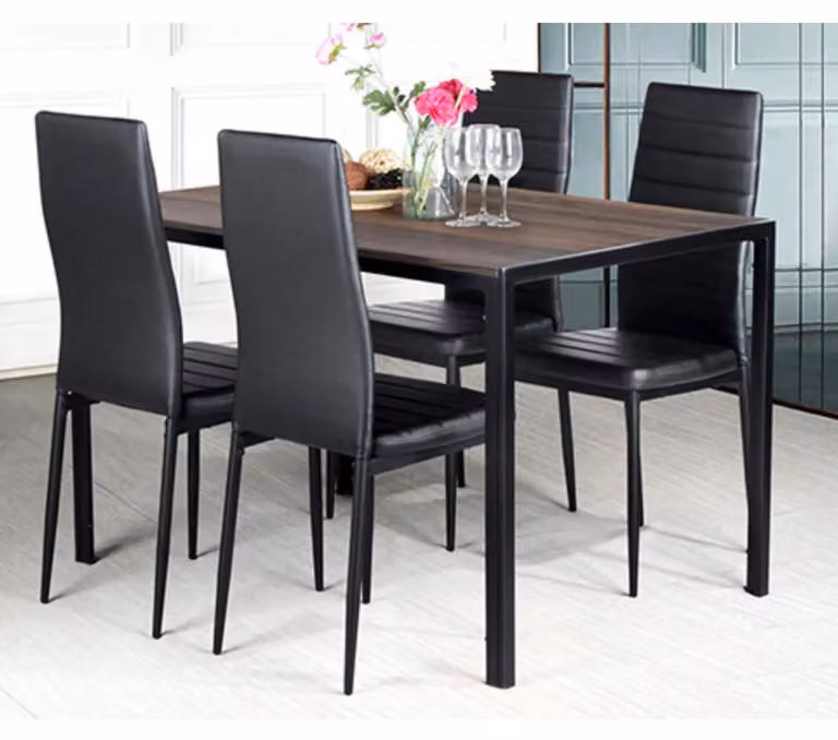 Set di 6 sedie da pranzo - Sedie da cucina imbottite - Schienale alto - Similcuoio - Struttura in metallo - Comfort ergonomico - Design moderno - Colore: nero