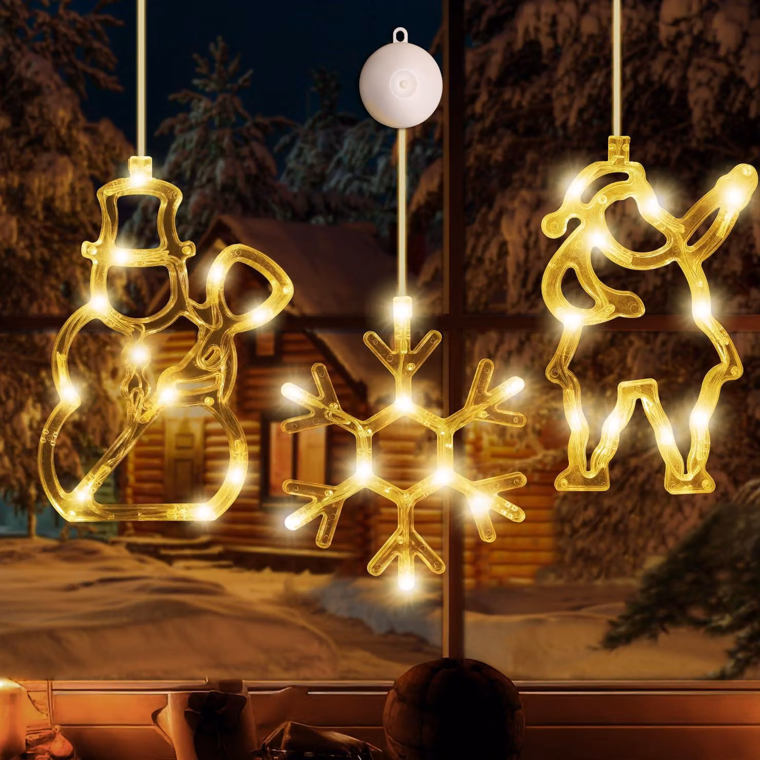 3 set di luci natalizie a LED, ideali per decorare le finestre, complete di ventose adesive