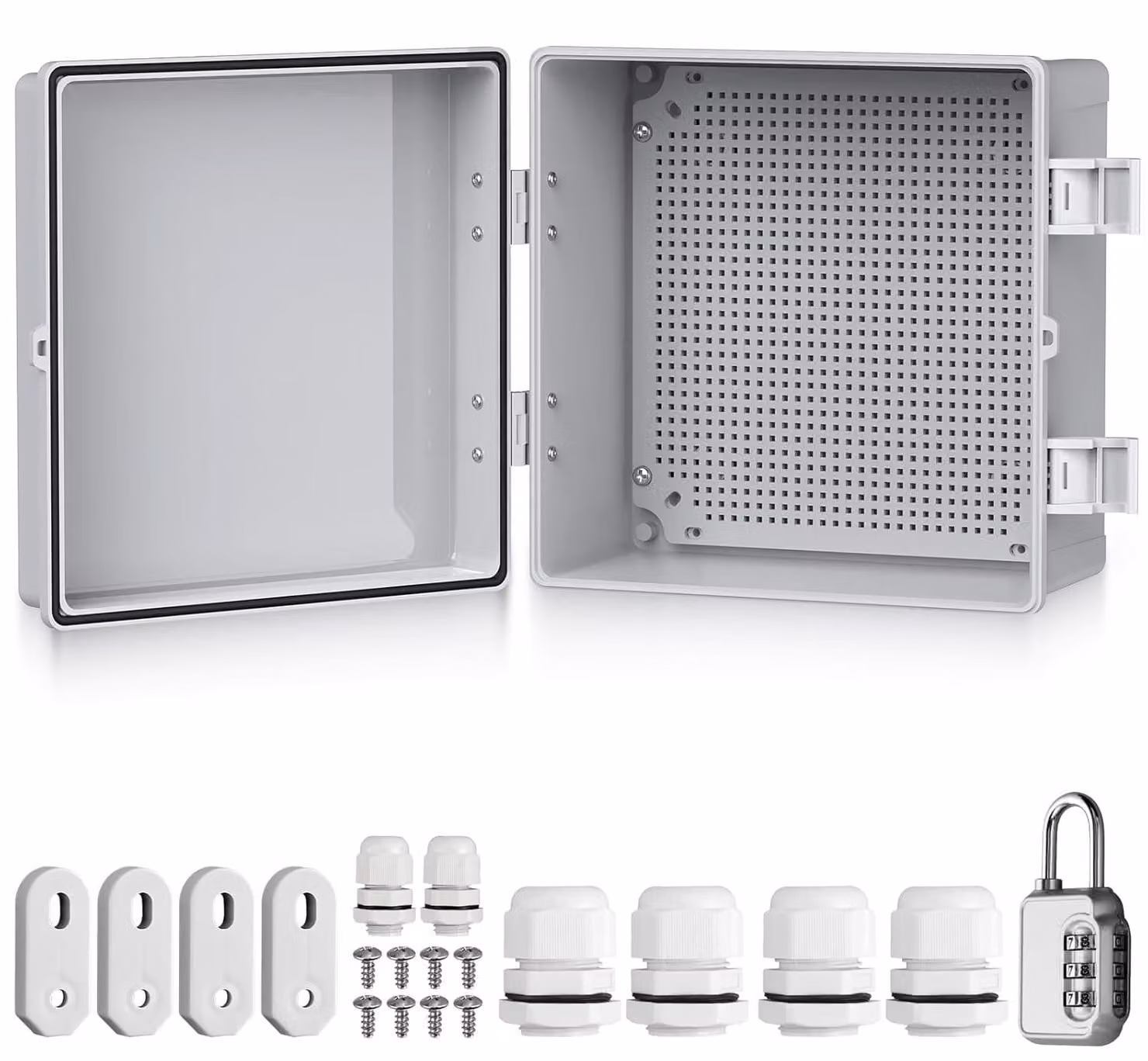 Cassetta di distribuzione IP67, dimensioni 30x30x17 cm, realizzata in plastica ABS, adatta per uso esterno
