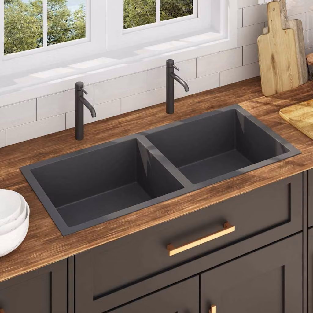 vidaXL Lavello da Cucina in Acciaio Inox Nero L/P/H: 100 x 44 x 20 cm – 1