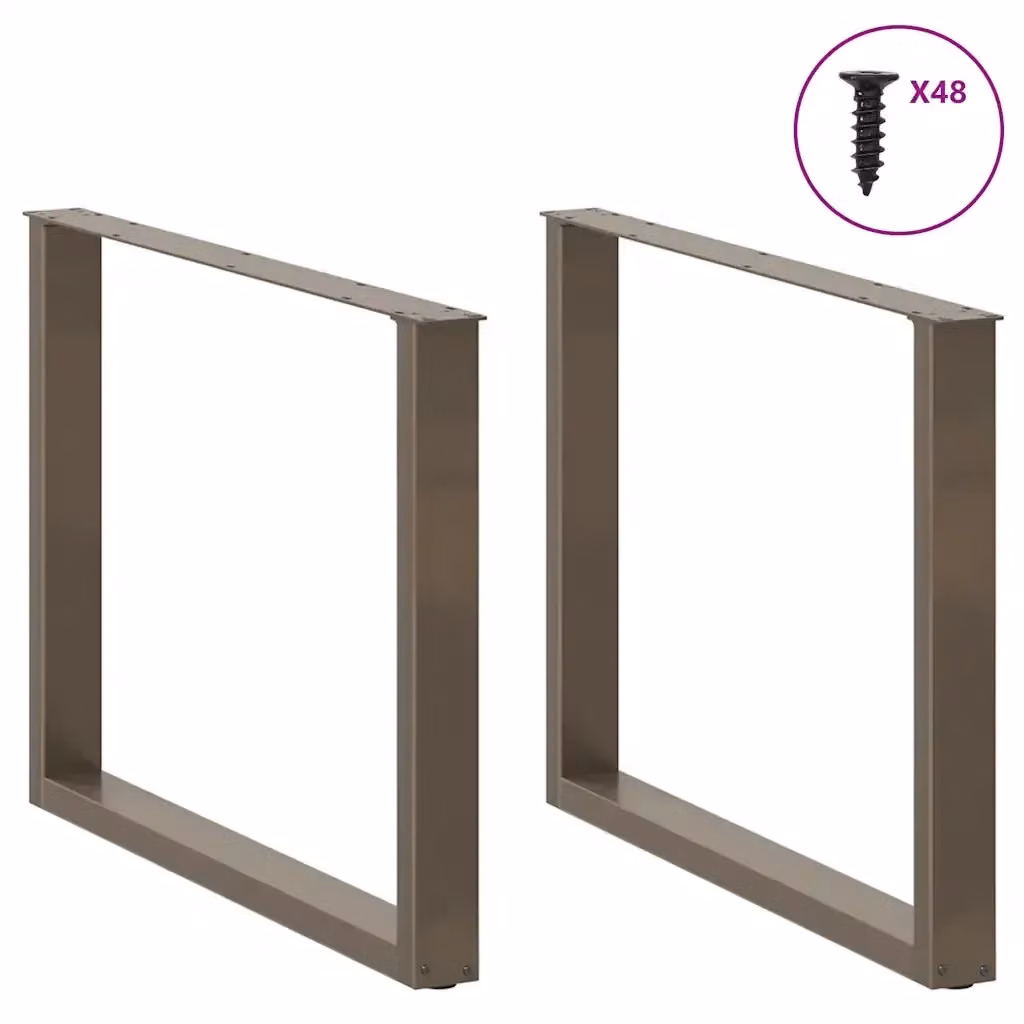 Set di 3 gambe per tavolo da pranzo a forma di U vidaXL in metallo moderno, colore argento e marrone, L: 100 cm, H: 73 cm