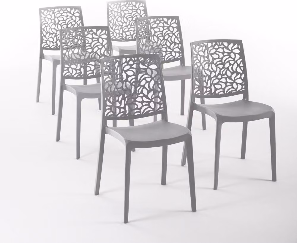 set di 6 sedie impilabili in polipropilene con fibre di vetro per esterni e giardino, bar e ristoranti, cucina design moderno - ANNA - Grigio scuro
