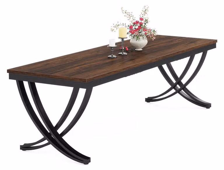 Tavolo da pranzo rettangolare, dimensioni 200 x 70 x 75 cm, per 6-8 persone, stile rustico, colore marrone, design industriale