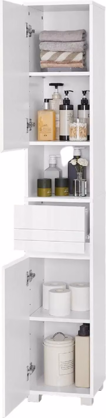 Mobile da bagno Rootz - Mobili da bagno - Mobile contenitore - Organizer per cassetti - MDF bianco classico - 30 cm x 30 cm x 170 cm