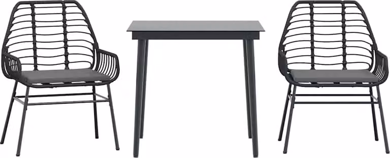 Set da Pranzo da Giardino 3 pz con Cuscini Polyrattan Vetro