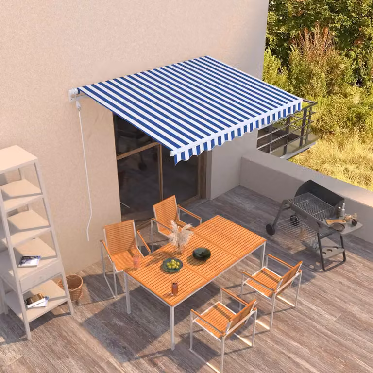 vidaXL Tenda da Sole Retrattile Automatica con Telecomando in Alluminio e Poliestere, L: 300 cm, P: 250 cm, Blu e Bianca