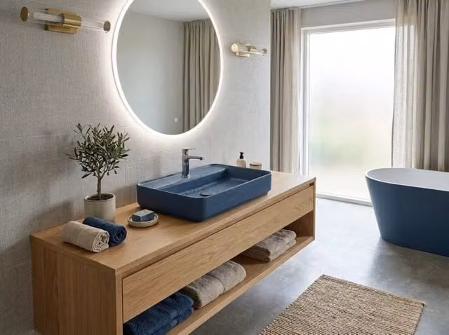 Lavabo rettangolare da appoggio senza troppo pieno in ceramica con foro rubinetto - Blu Opaco