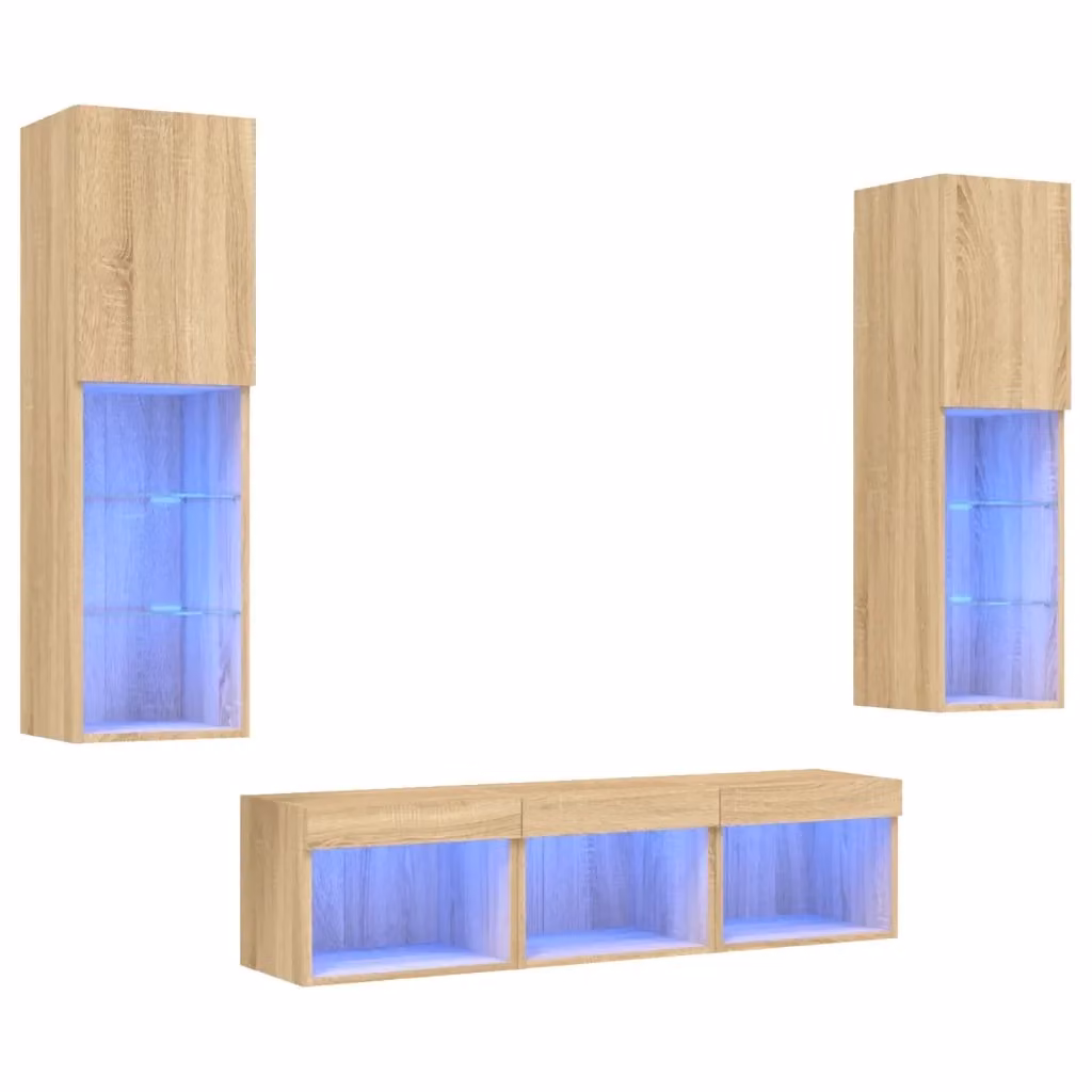 Mobile TV a muro vidaXL con illuminazione LED integrata in legno Rovere Sonoma, L: 120 cm, P: 40 cm, H: 30 cm – 2