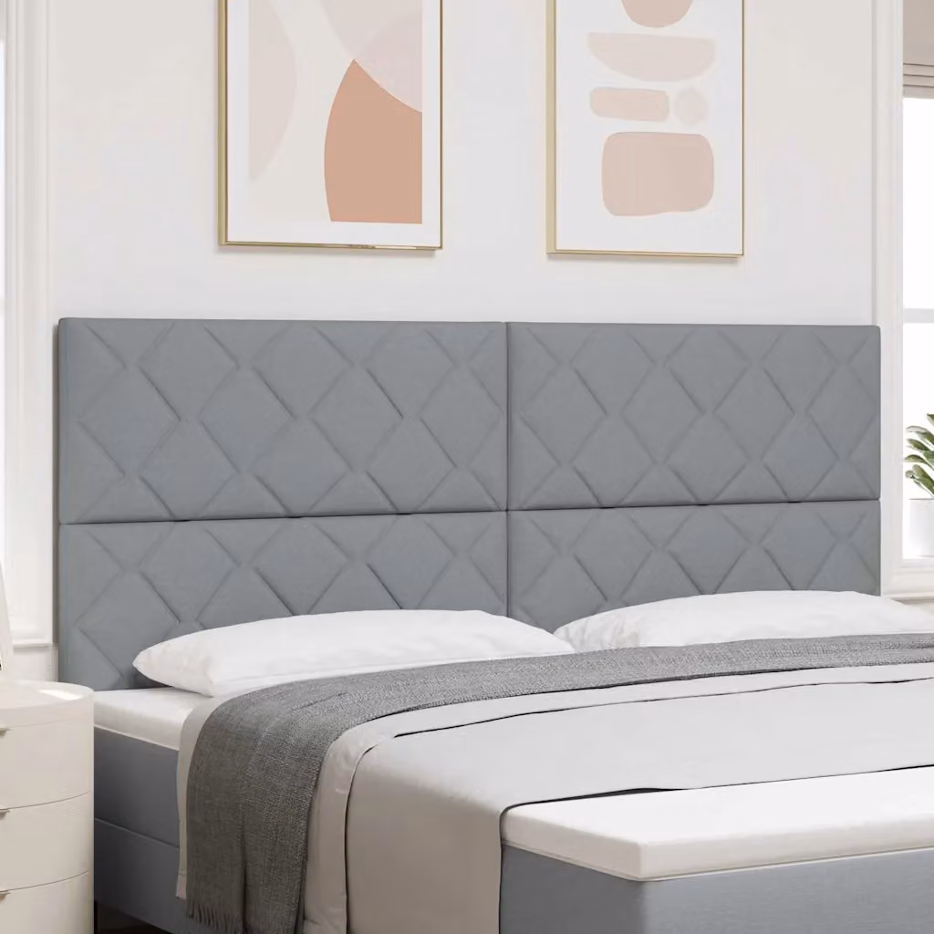 Testiera per letto moderna vidaXL in tessuto grigio con struttura in legno e pannello imbottito L: 128 cm, H: 70 cm, P: 11 cm
