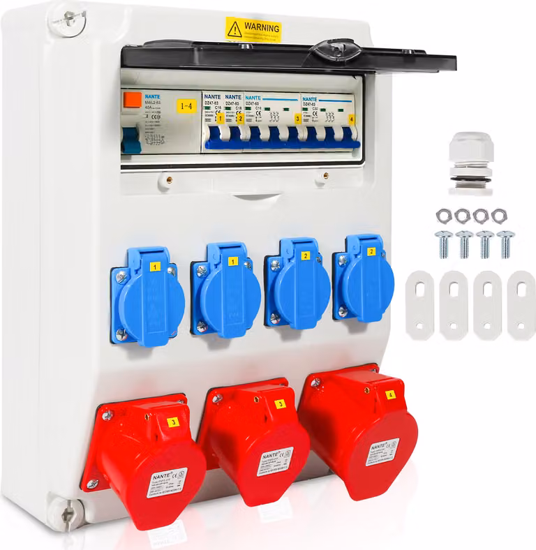 Distributore di corrente Clanmacy distributore di corrente da cantiere distributore a parete presa di corrente CEE IP44 per cantiere 1X32A 2X16A 4x230V CON LS+FI