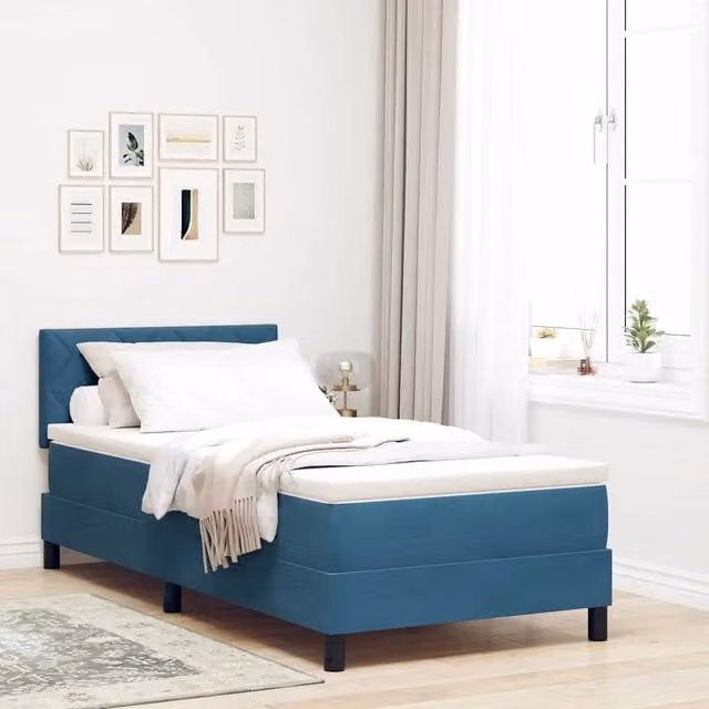 Letto a molle con materasso-Struttura Letto con Materasso Blu Scuro 90 x 200 cm Velluto 929022