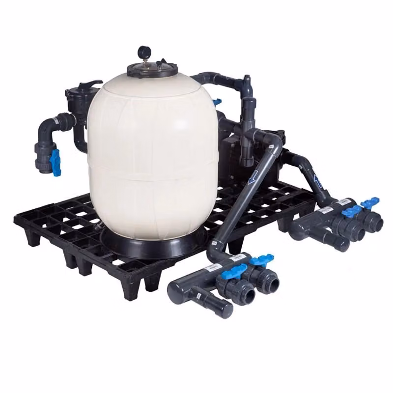 Impianto di filtrazione a sabbia preassemblato BSVILLAGE con valvola laterale in PVC bianco, portata 7.5 m³/h, capacità 35 mc/h – 2