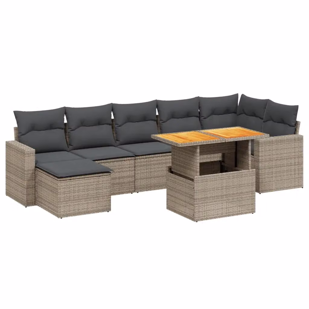 vidaXL Set Divano da Giardino 8 pz a L in Polyrattan Grigio con Cuscini e Tavolino – 2